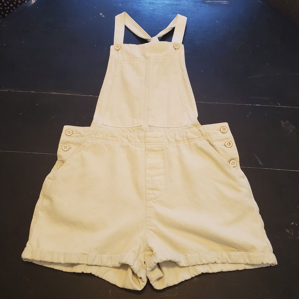 Anthropologie Pilcro Sz 29 Short Overalls Cream Beige Boho Hippie Casual